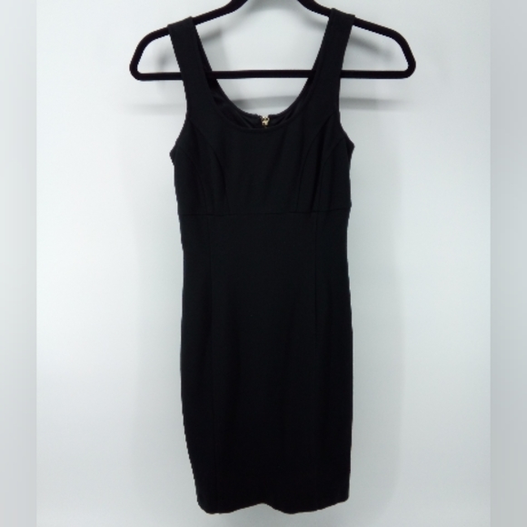 Express Little Black Dress Scoop Neck Mini Gold Zipper Vent XS - Picture 1 of 11